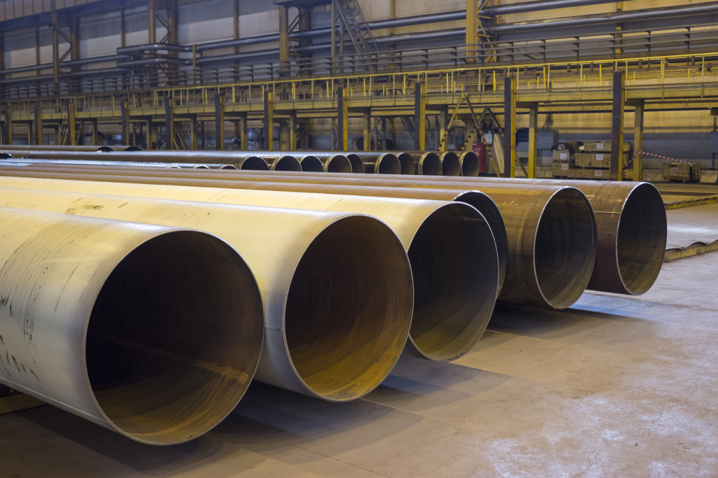 Large metal pipes in a row